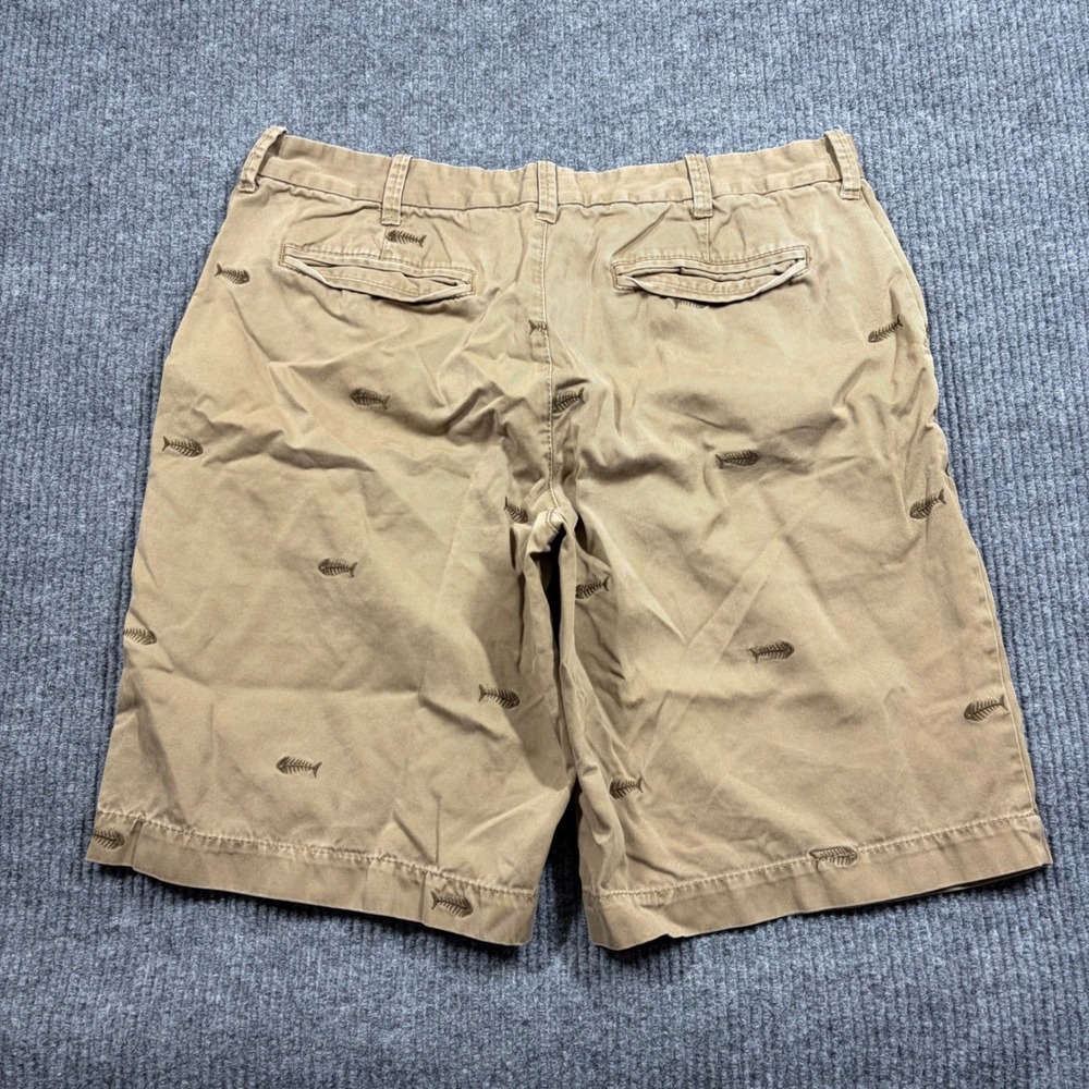 Old Navy Shorts Men's 36 Surplus Co Tan Fish Skeleton Embroidered Chino Casual